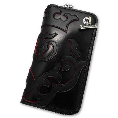 ガボラトリー GABORATORY ウォレット・財布 アトリエマーク オーバーレイ サドルレザーラウンドジップウォレットブラック＆レッド RZ-04