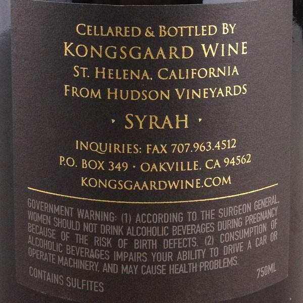 Kongsgaard Syrah Hudson Vineyard [2002]【ラベルにキズ有】 ／ コングスガード シラー ハドソン・ヴィンヤード [US][WA95][赤][28