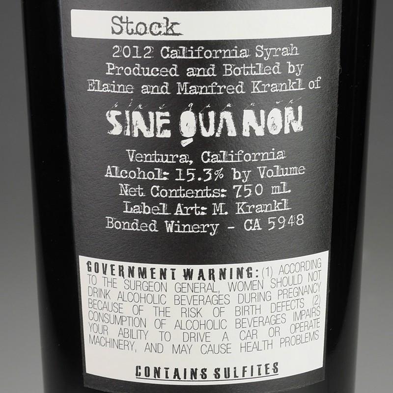 Sine Qua Non Stock Syrah [2012] / シネ・クア・ノン ストック シラー