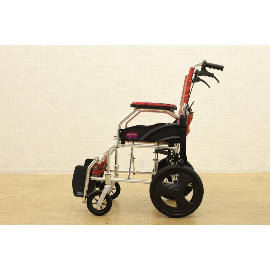 ☆ほぼ未使用品☆KADOKURA / カドクラ 車いす 介助用 介護 折り畳み式  取扱説明書付き ミラノレッドチェック A604-ACR【ユーズドユーズ名古屋天白店】JO0123 カドクラ KADOKURA 軽量介助用折り畳み式車椅子 ミラノレッドチェック