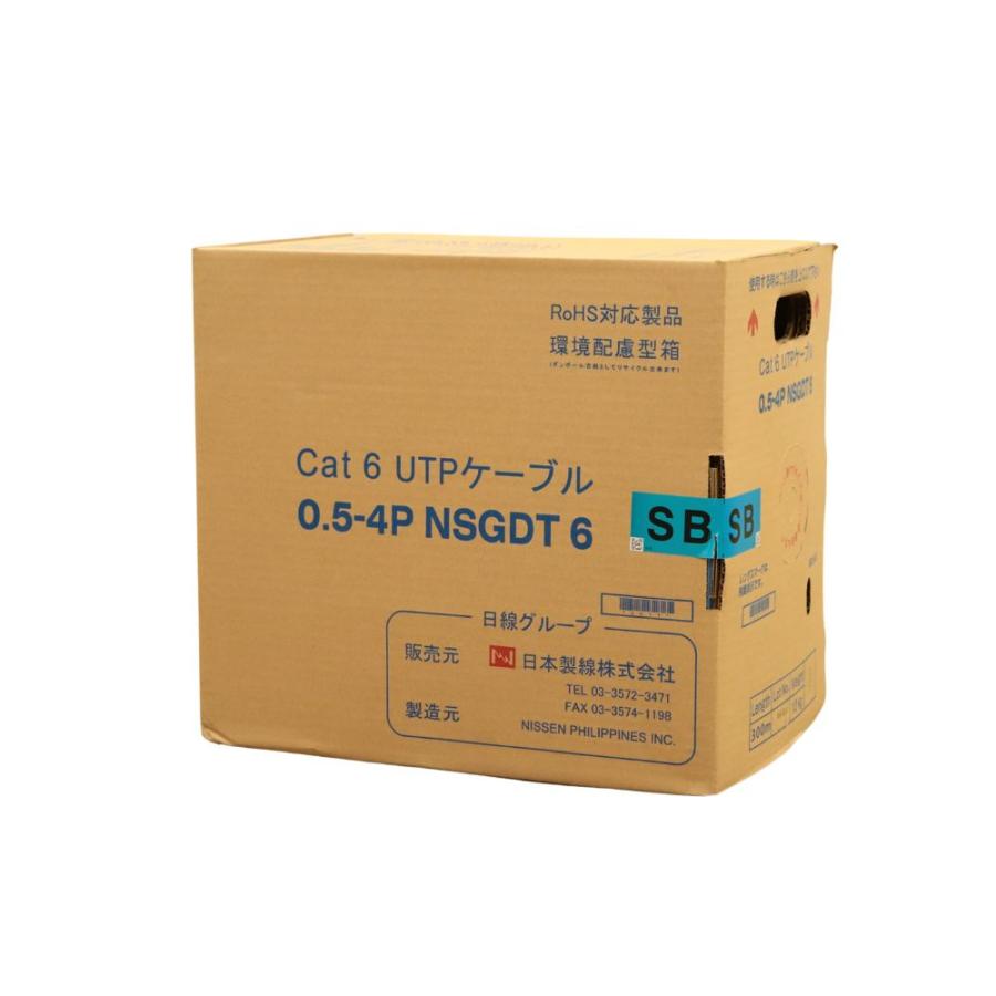 日本製線 ギガビット伝送対応 Cat.6 UTPケーブル 0.5-4P NSGDT6 SB 水色 300m LANケーブル アウトレット品 ...