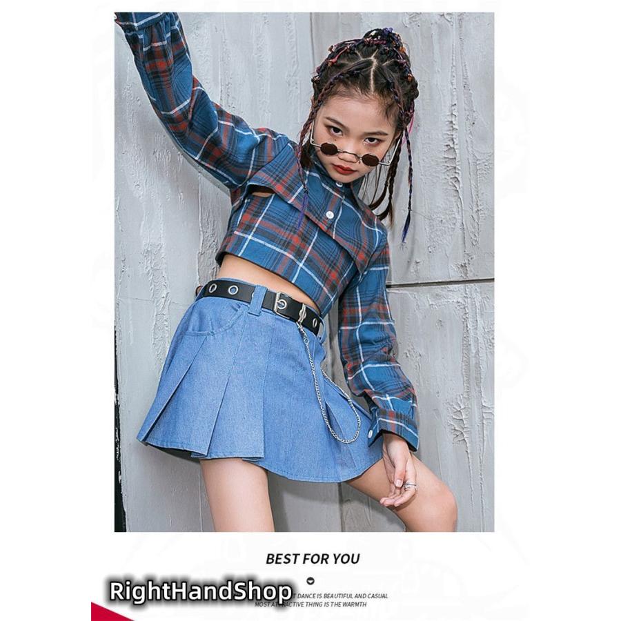 メール便無料 女の子 へそ出し デニムスカート ベスト 半袖 長袖 シャツ チェック柄 セットアップ キッズダンス衣装 チアガール スカート 発表会 イベント衣装 ダンスチーム 長袖 商品内容 長袖タイプ Www Fcc Com Br