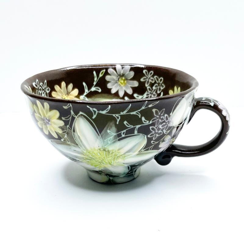 工房ゆずりは カップ＆ソーサー 白絵花 瀬戸焼 花柄 優しい感性