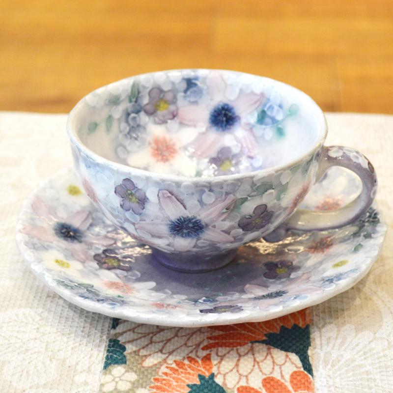 工房ゆずりは カップ＆ソーサー 彩紫小花 瀬戸焼 花柄 優しい感性 女性