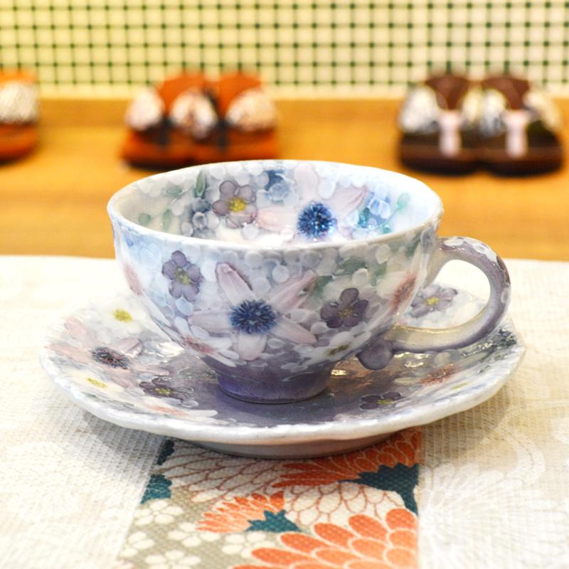 工房ゆずりは カップ＆ソーサー 彩紫小花 瀬戸焼 花柄 優しい感性 女性