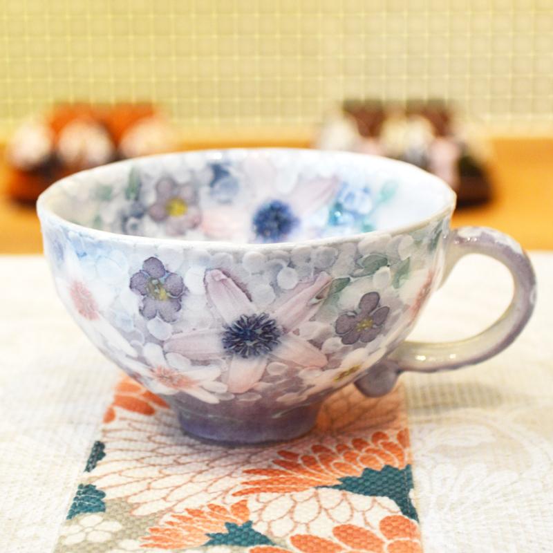 工房ゆずりは カップ＆ソーサー 彩紫小花 瀬戸焼 花柄 優しい感性 女性