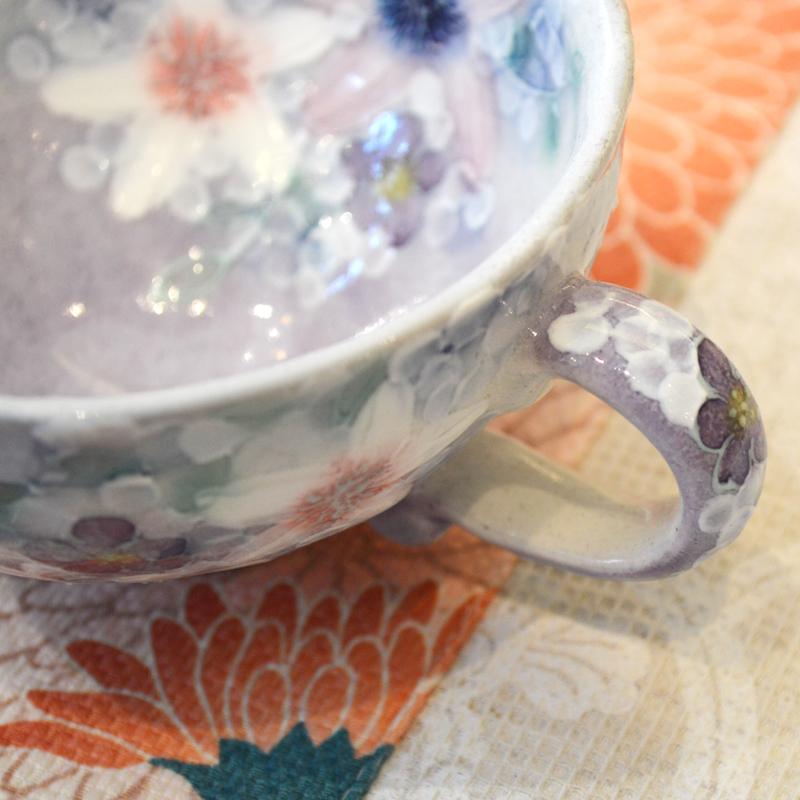 工房ゆずりは カップ＆ソーサー 彩紫小花 瀬戸焼 花柄 優しい感性 女性