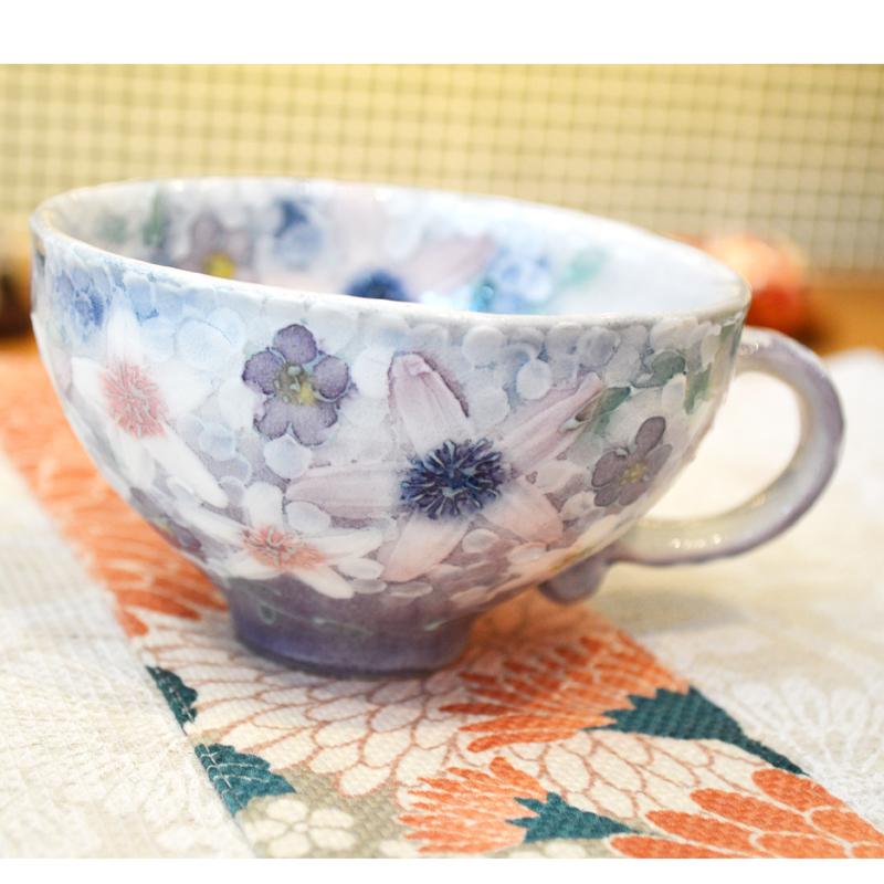 工房ゆずりは カップ＆ソーサー 彩紫小花 瀬戸焼 花柄 優しい感性 女性