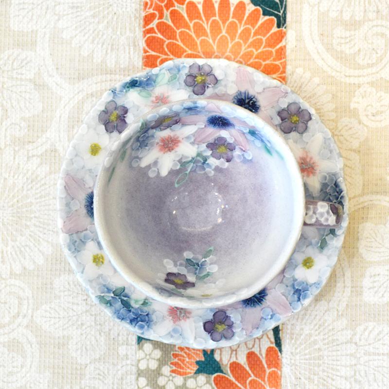 工房ゆずりは カップ＆ソーサー 彩紫小花 瀬戸焼 花柄 優しい感性 女性