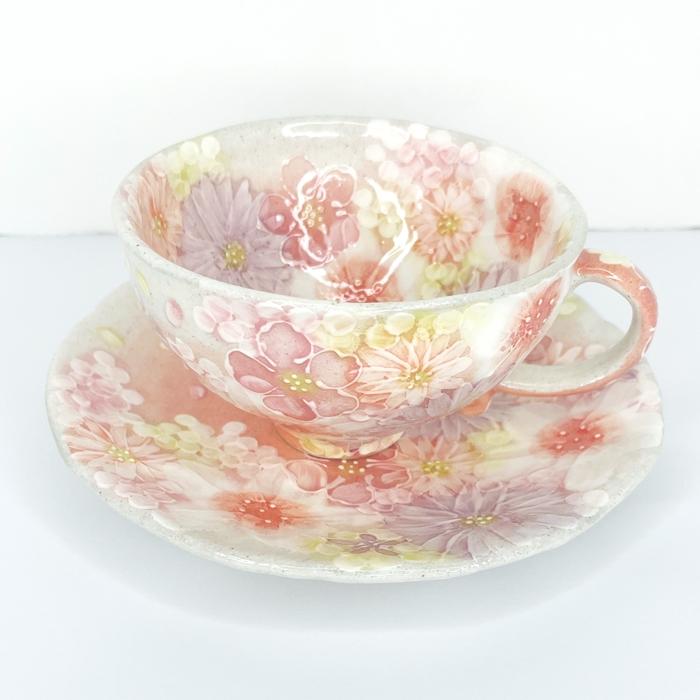 工房ゆずりは カップ＆ソーサー 紅彩花雅 瀬戸焼 花柄 優しい感性 女性