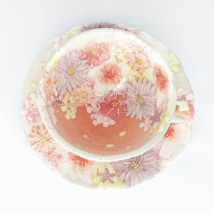 工房ゆずりは カップ＆ソーサー 紅彩花雅 瀬戸焼 花柄 優しい感性 女性