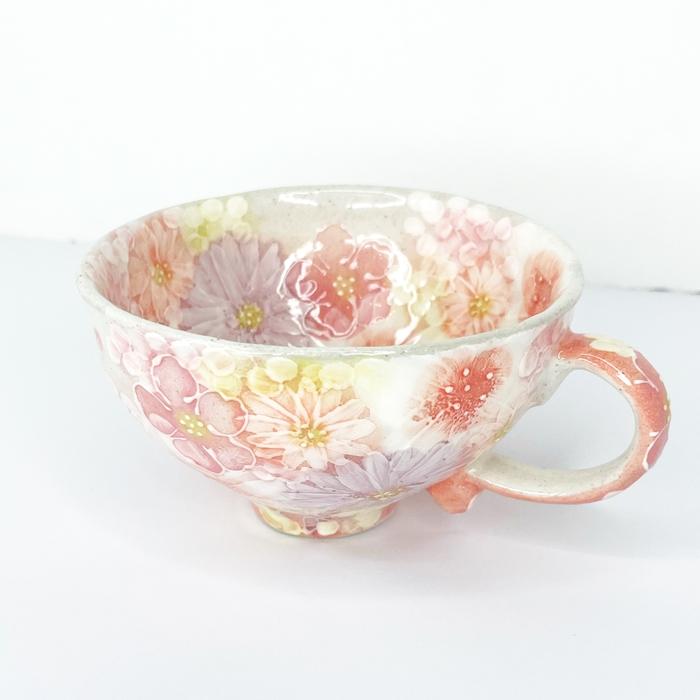 工房ゆずりは カップ＆ソーサー 紅彩花雅 瀬戸焼 花柄 優しい感性 女性