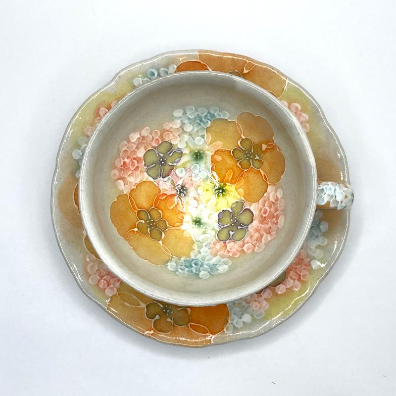 工房ゆずりは カップ＆ソーサー 平安京花 瀬戸焼 花柄 優しい