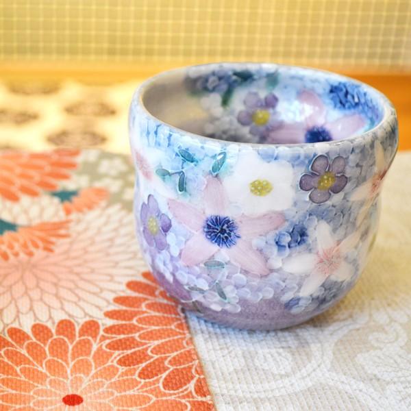 工房ゆずりは 福々碗 瓢型 彩紫小花 瀬戸焼 花柄 優しい感性 女性だけ