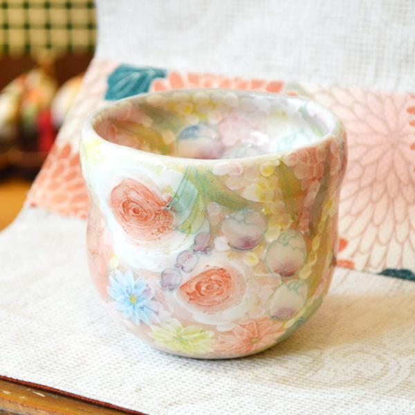 工房ゆずりは 福々碗 瓢型 平安雅花 瀬戸焼 花柄 優しい感性 女性だけ