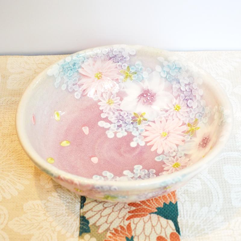 工房ゆずりは おしゃれ鉢 色彩花 瀬戸焼 花柄 女性だけの工房 手描き