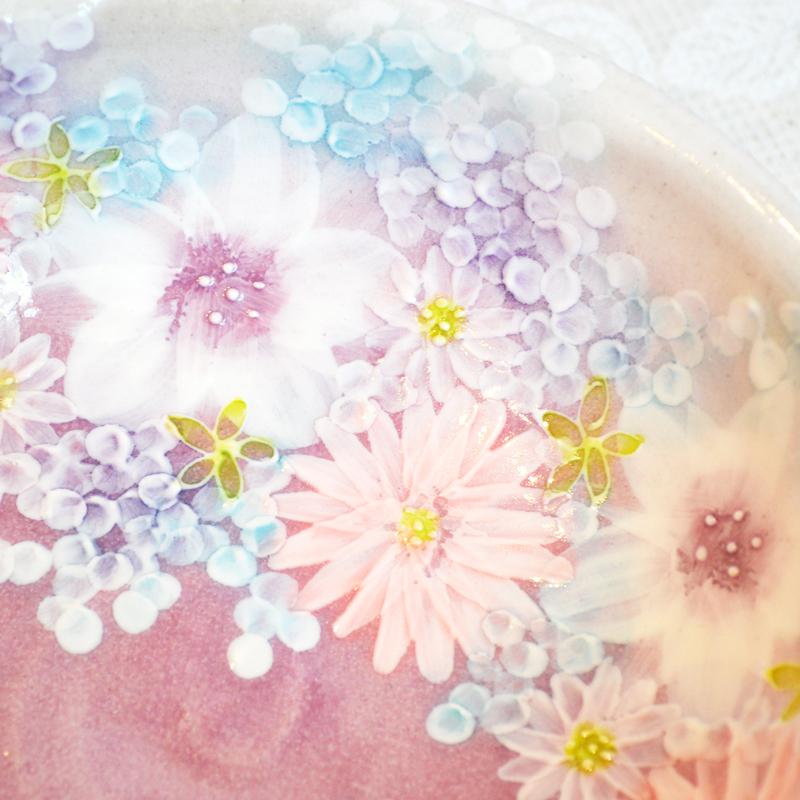 工房ゆずりは おしゃれ鉢 色彩花 瀬戸焼 花柄 女性だけの工房 手描き
