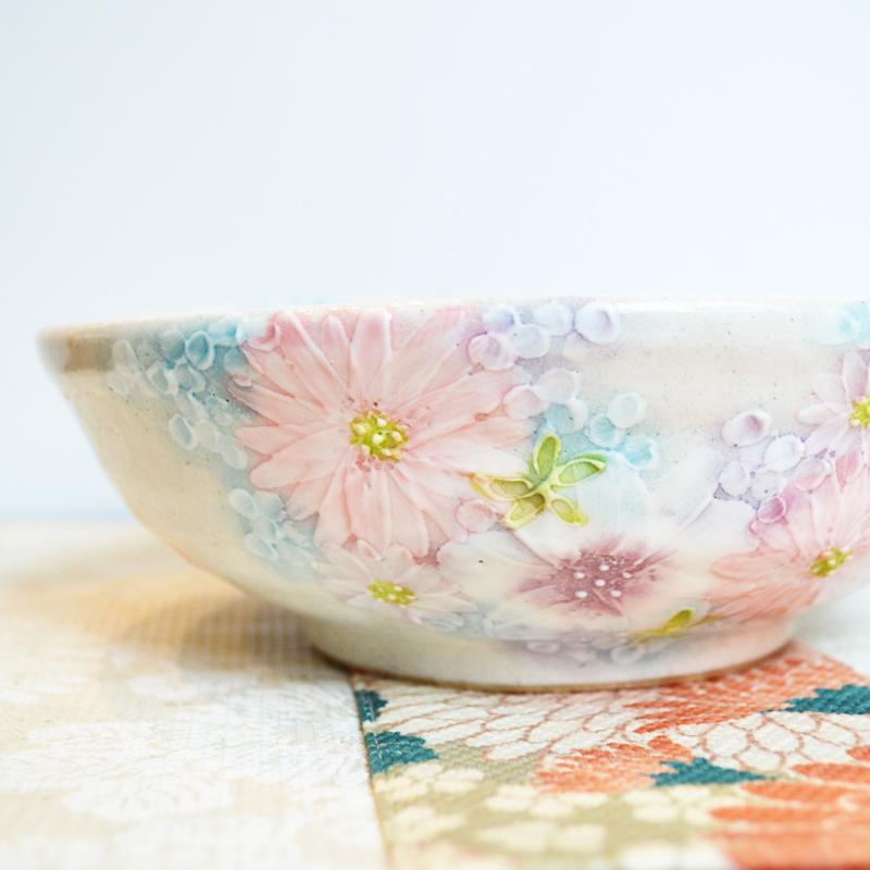 工房ゆずりは おしゃれ鉢 色彩花 瀬戸焼 花柄 女性だけの工房 手描き