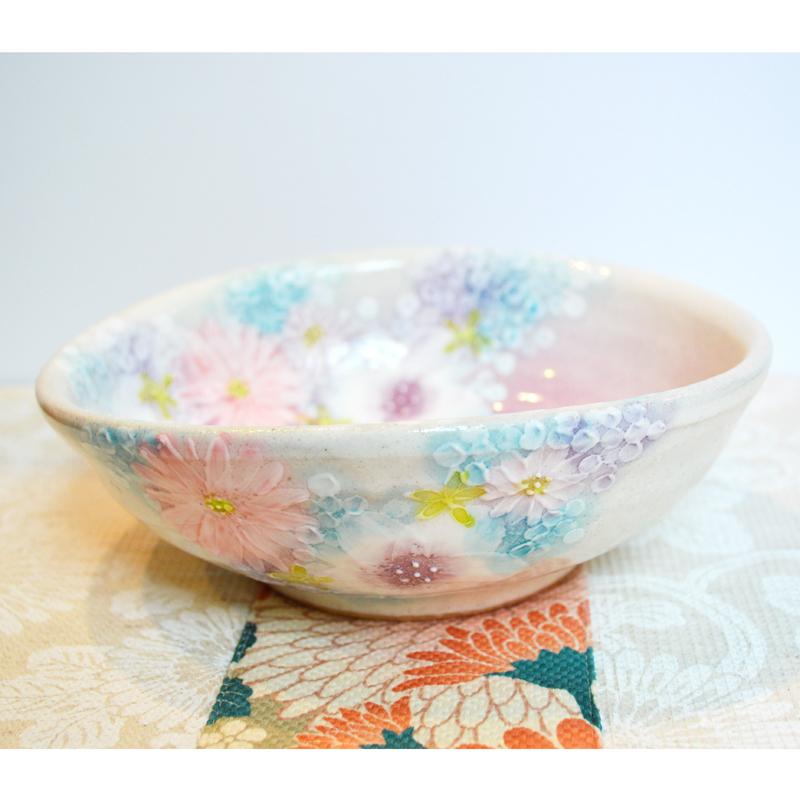 工房ゆずりは おしゃれ鉢 色彩花 瀬戸焼 花柄 女性だけの工房 手描き