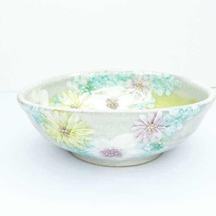 工房ゆずりは おしゃれ鉢 彩小花紋 瀬戸焼 花柄 女性だけの工房 手描き