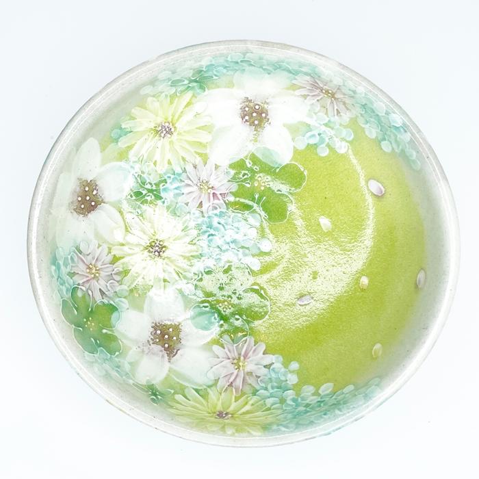 工房ゆずりは おしゃれ鉢 彩小花紋 瀬戸焼 花柄 女性だけの工房 手描き