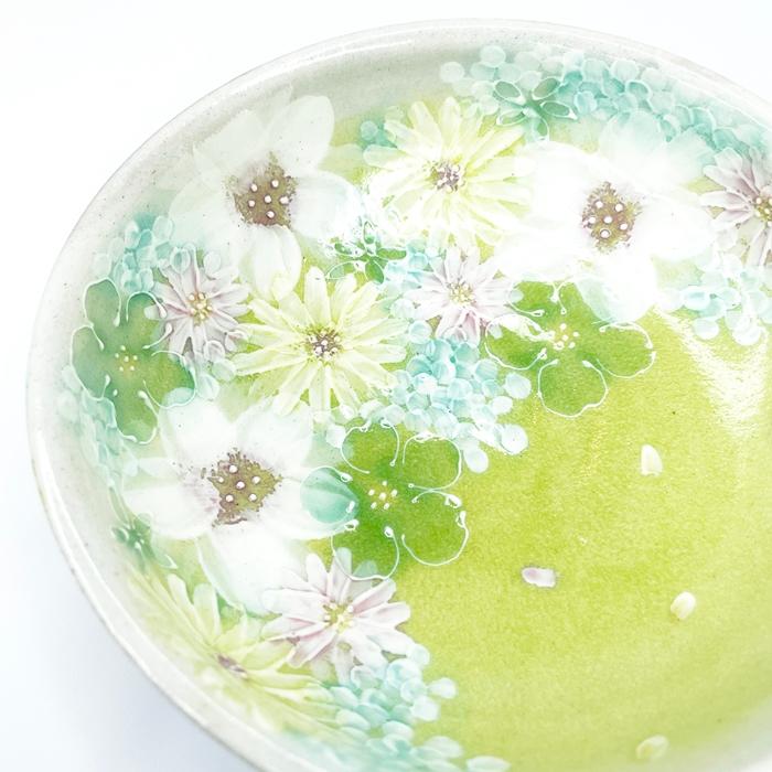 工房ゆずりは おしゃれ鉢 彩小花紋 瀬戸焼 花柄 女性だけの工房 手描き