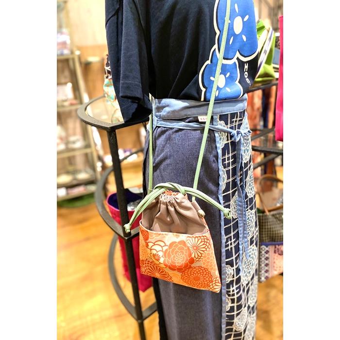 ほにや 巾着ショルダー 新菊丸ピンク ポシェット 平型 