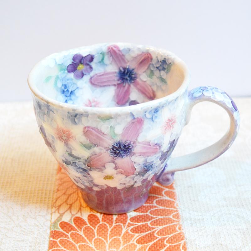 工房ゆずりは マグカップ 彩紫小花 瀬戸焼 花柄 優しい感性 女性だけの