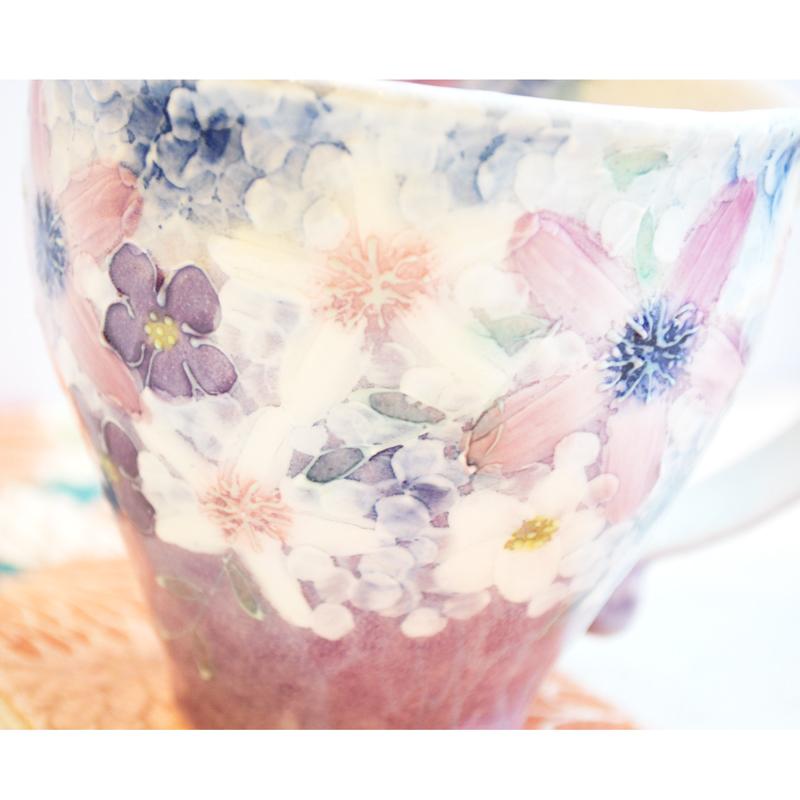 工房ゆずりは マグカップ 彩紫小花 瀬戸焼 花柄 優しい感性 女性だけの