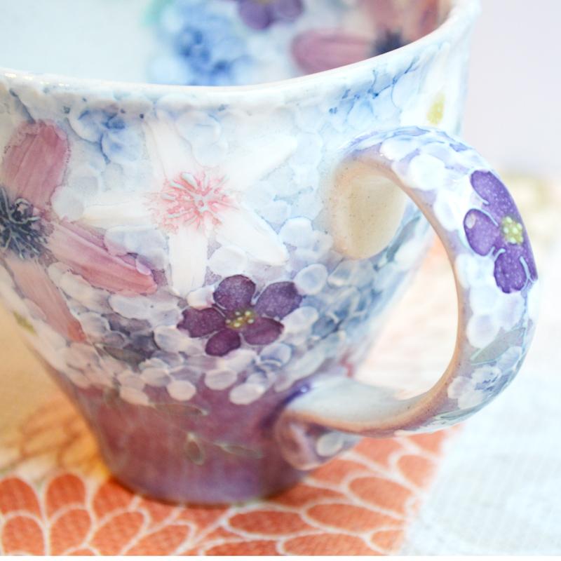 工房ゆずりは マグカップ 彩紫小花 瀬戸焼 花柄 優しい感性 女性だけの