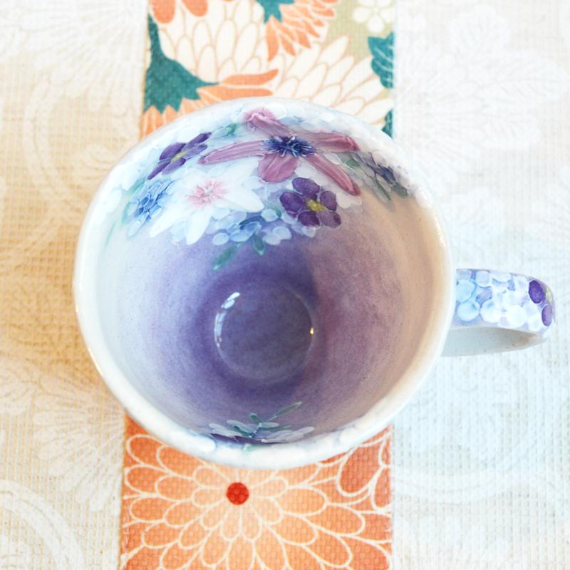 工房ゆずりは マグカップ 彩紫小花 瀬戸焼 花柄 優しい感性 女性だけの