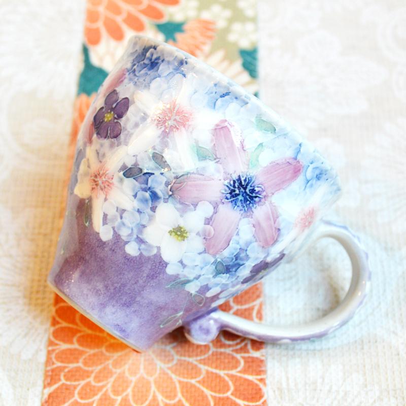 工房ゆずりは マグカップ 彩紫小花 瀬戸焼 花柄 優しい感性 女性だけの