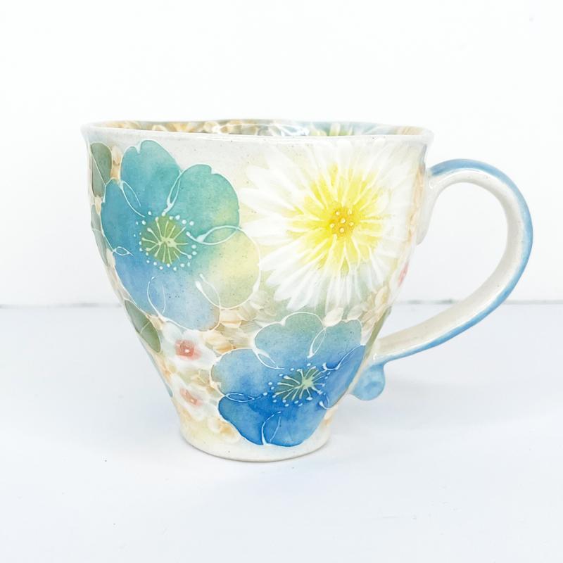 工房ゆずりは マグカップ 釉彩青花 瀬戸焼 花柄 優しい感性 女性だけの