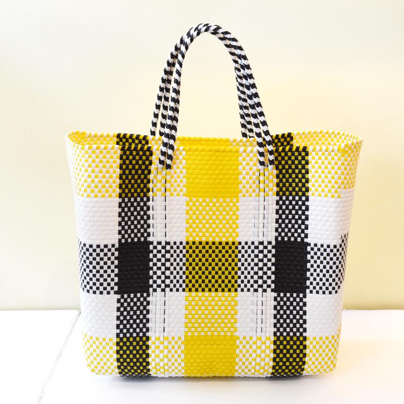 メルカドバッグ Mサイズ チェック マルシェバッグ リサイクル merukado