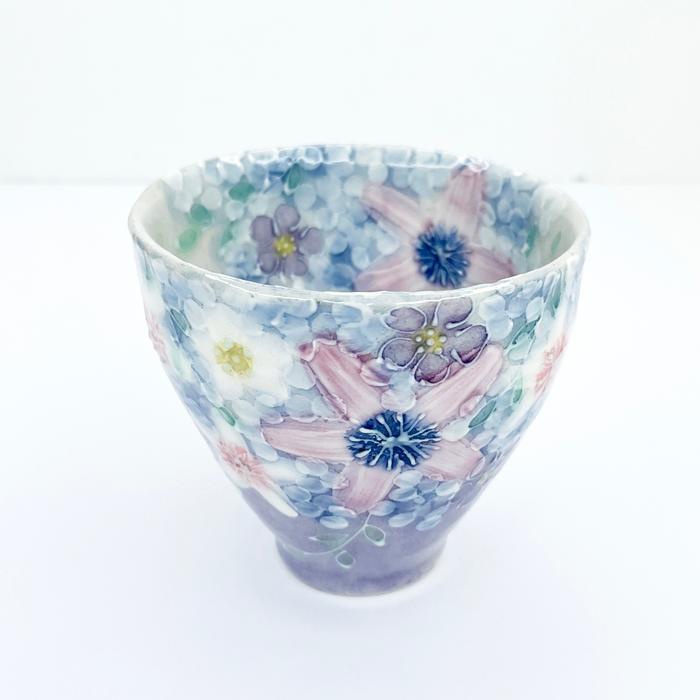 ゆずりは工房　カップ＆ソーサー　青彩ローズ　薔薇　花柄　陶器　瀬戸焼 ゆずりは工房 カップ＆ソーサー 青彩ローズ 薔薇 花柄 陶器 瀬戸焼