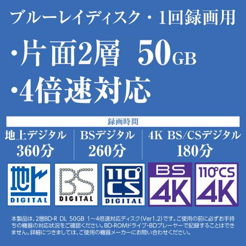 ブルーレイディスク bluray 1回録画用 BD-R DL 片面2層 50GB 50枚 4K BS CS 地デジ 録画用 インクジェットプリンター対応 BR260EPW4X.50SP RiTEK RiDATA｜rijapan｜02