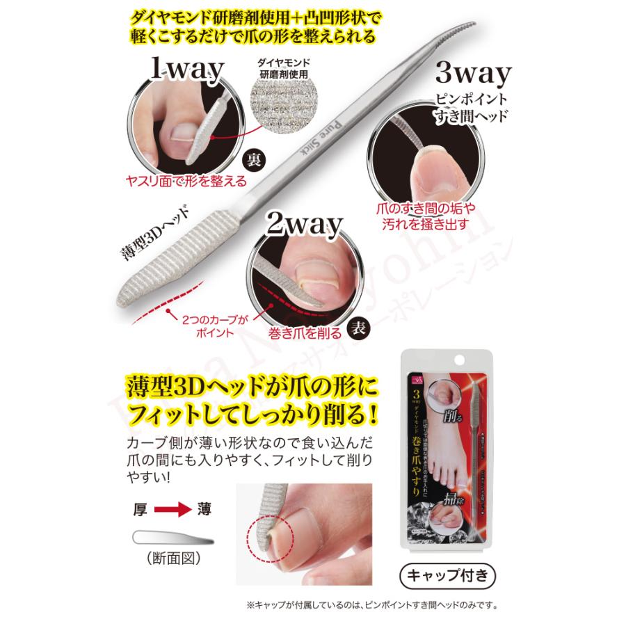 ニーズ 3wayダイヤモンド巻き爪ヤスリ メール便 ステンレス鋼