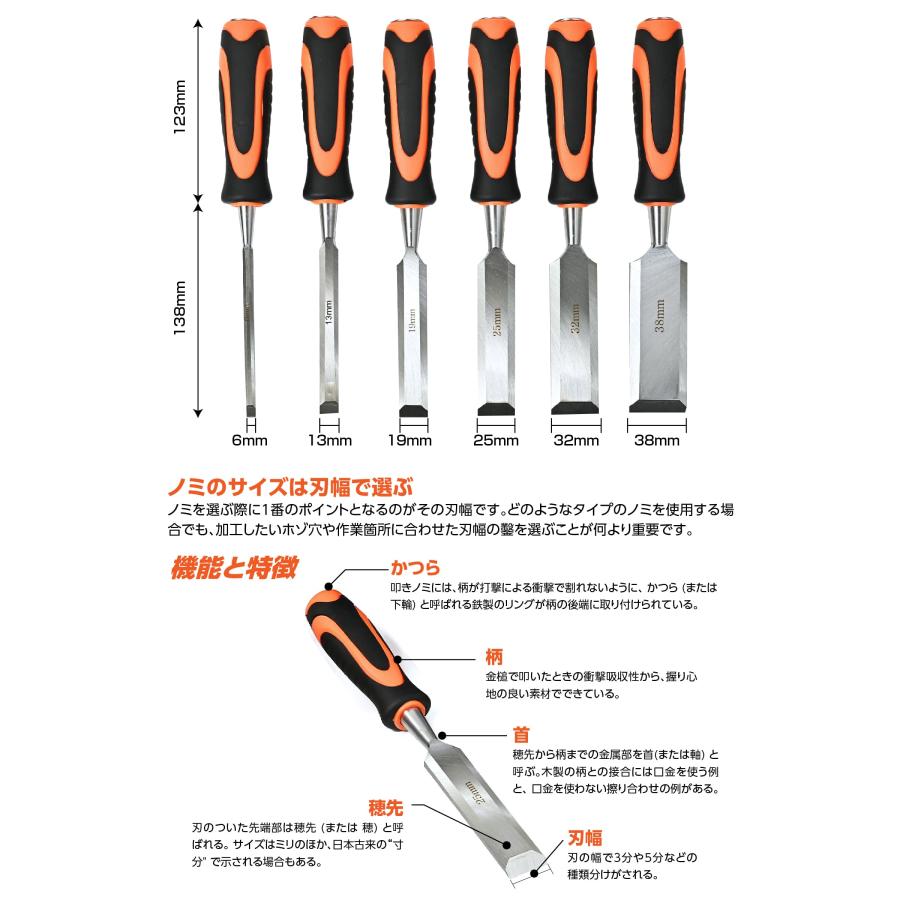 ノミ 工具 セット 木工ノミセット 鑿 平ノミ DIY 叩きのみ 6mm ノミ 工具 セット 木工ノミセット 鑿 平ノミ DIY 叩きのみ 6mm