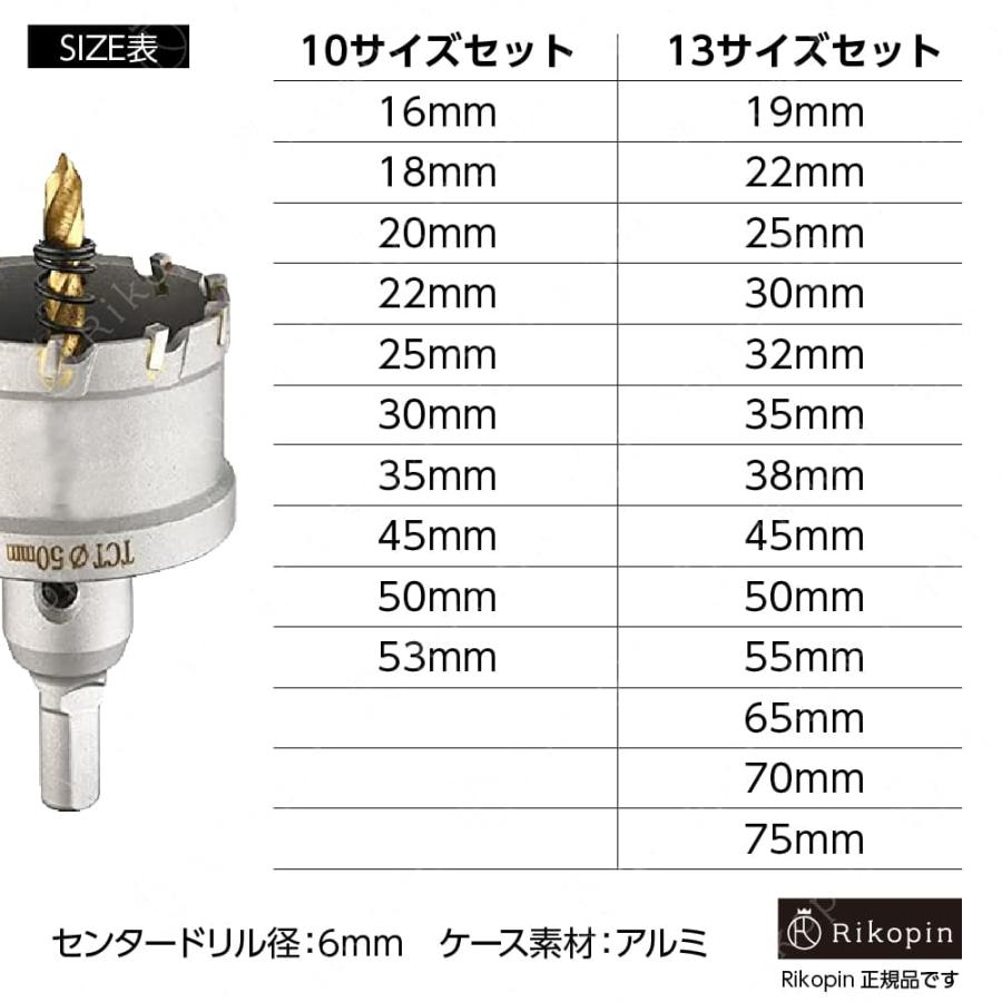 ホールソーセット ツバ無し アルミ箱 13PC 超硬 コア ドリル ビット セット 穴あけ 電動ドリル ホールソー SDSプラス 孔あけ ホール ホールソーキット 切削工具｜rikopin｜06