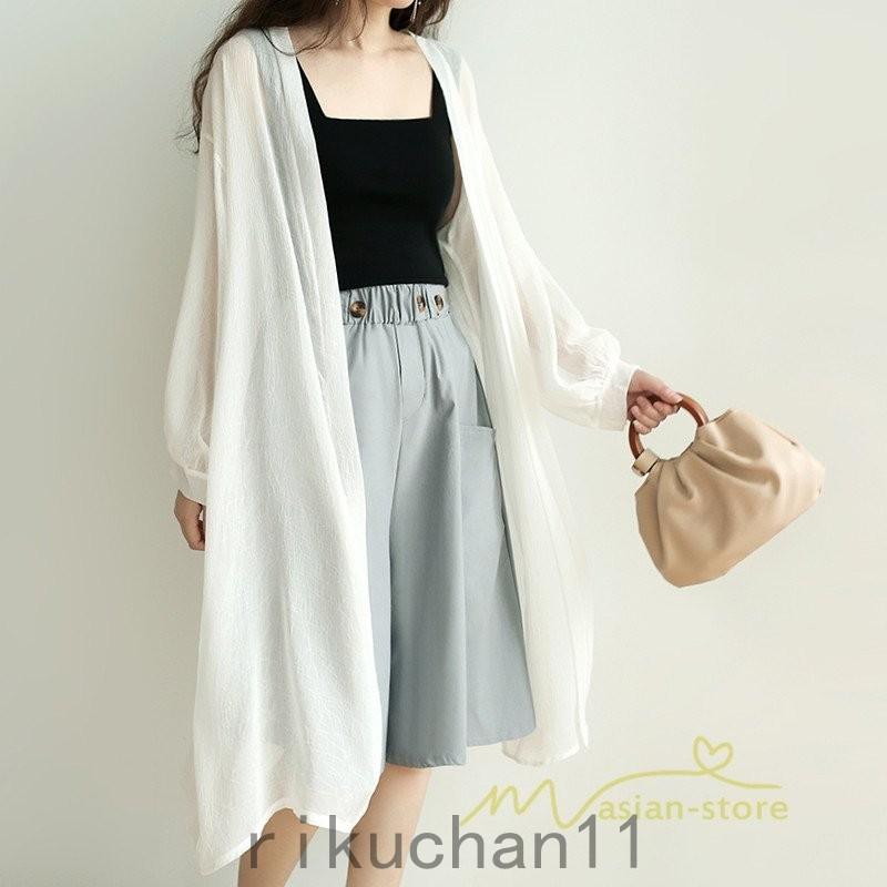 春物 カーディガン レディース ロングカーディガン ライトアウター 無地 羽織り Uv対策 日焼け パフスリーブ 可愛い 夏服 透け感 女の子 冷感 代30代 Best415 リクタロウ 通販 Yahoo ショッピング