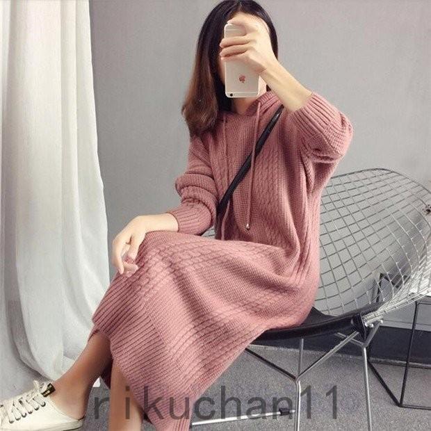 ニット レディース ニットワンピース ロング丈 ロングワンピ 長袖 秋 冬 ニットセーター ハイネック 無地 体型カバー ゆったり お洒落 Alohamahalo 人気商品