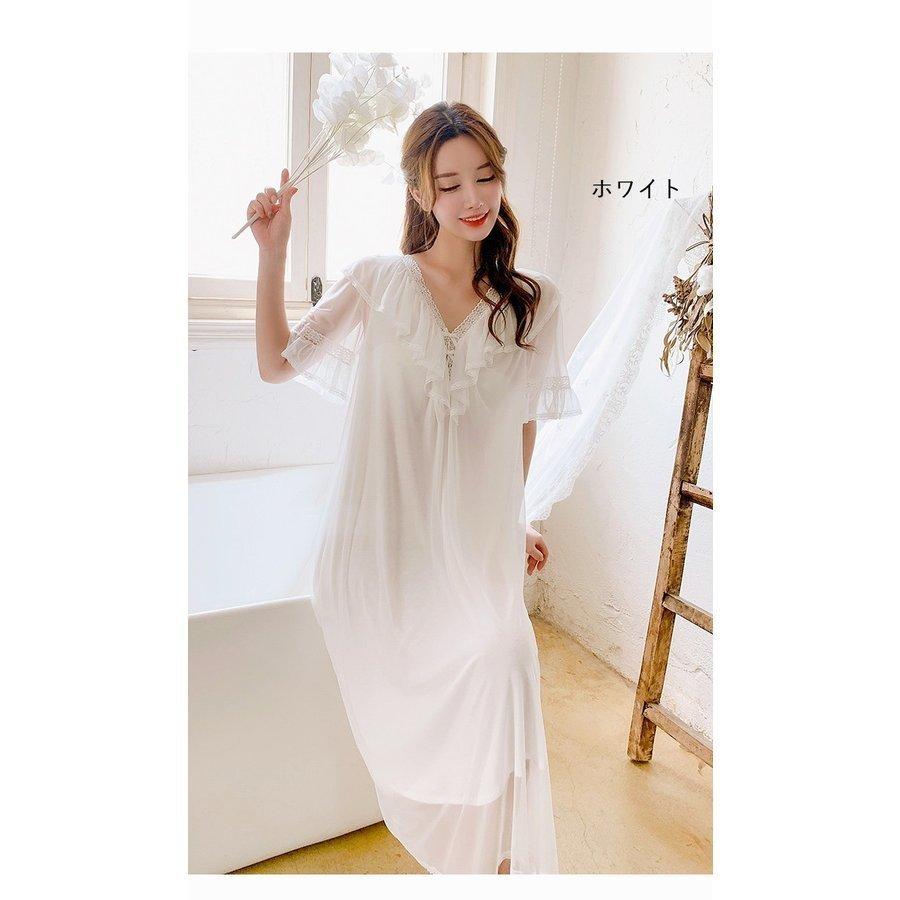 寝巻き 半袖 ロング丈 ロマンティック princess tulle nightdress ルームワンピース パジャマレディース Vネック フリル チュール 姫系 ネグリジェ｜rikuchan11｜07