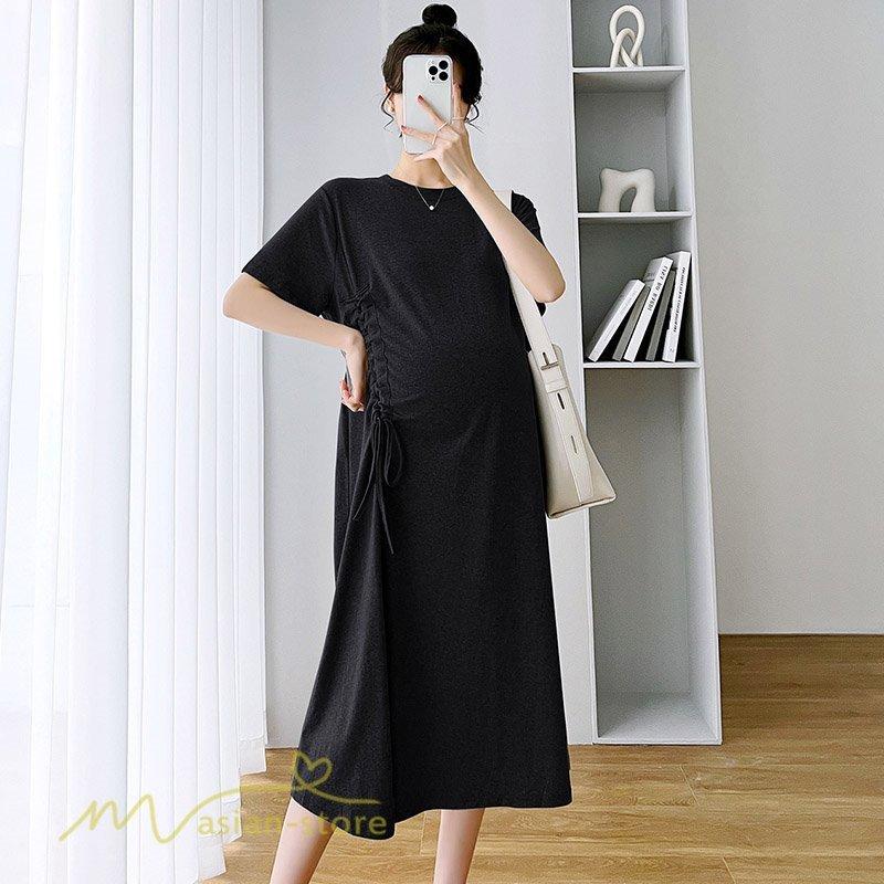 おすすめネット マタニティウエア マタニティ服 ワンピース きれいめ 大人気 マタニティワンピース 妊婦服 レディース 無地 シンプル ゆったり 半袖 ゆるワンピース ロングtシャツ クルーネック マタニティウェア 夏 薄手 新作 お出かけ Www Virginiawaldenford Com