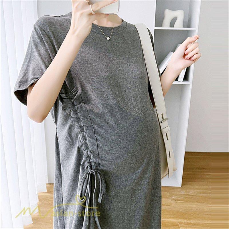 おすすめネット マタニティウエア マタニティ服 ワンピース きれいめ 大人気 マタニティワンピース 妊婦服 レディース 無地 シンプル ゆったり 半袖 ゆるワンピース ロングtシャツ クルーネック マタニティウェア 夏 薄手 新作 お出かけ Www Virginiawaldenford Com