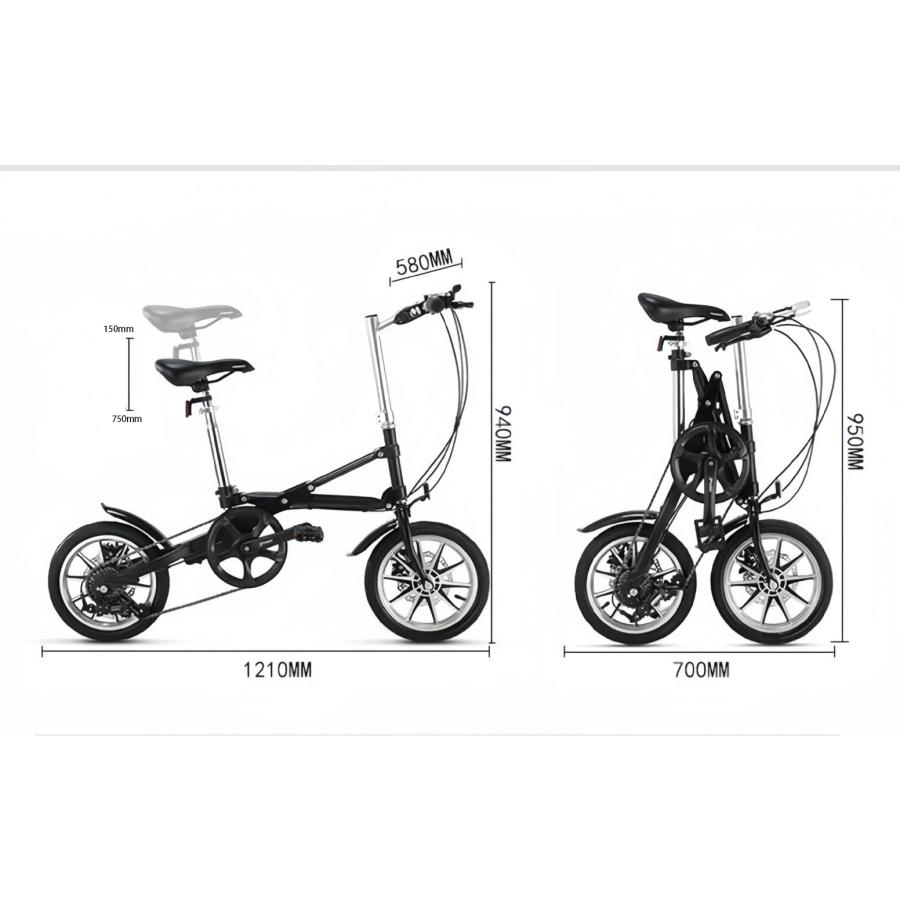1秒折りたたみ式変速自転車 14インチ 超軽量携帯型 ミニ折りたたみ