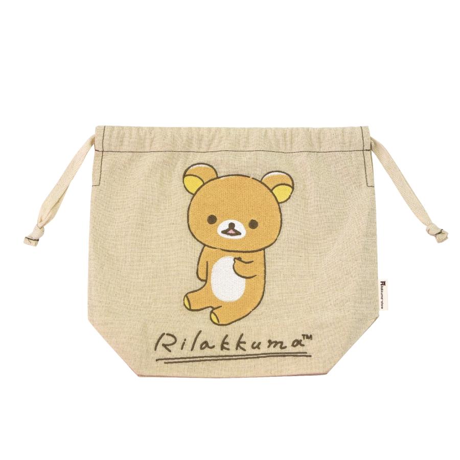 リラックマストア限定 刺繍巾着 ベージュ あなたに寄り添うリラックマ