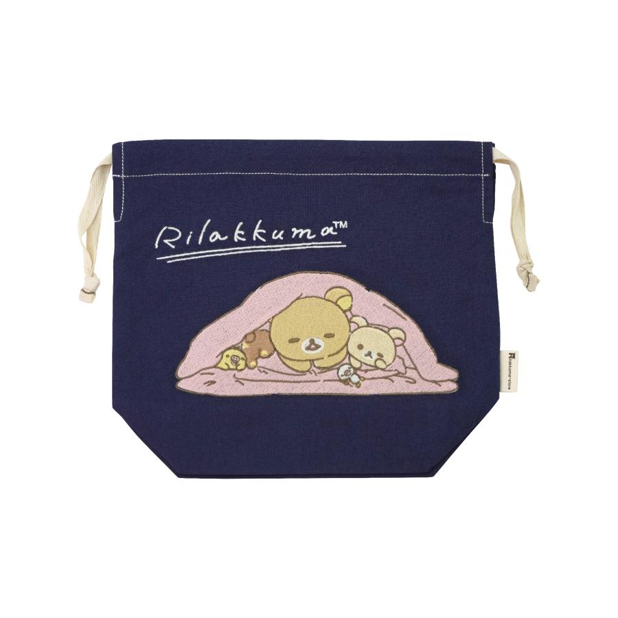 リラックマストア限定 刺繍巾着 ネイビー あなたに寄り添うリラックマ