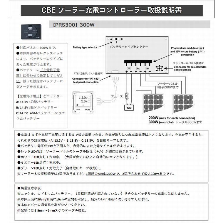 CBEソーラー充電コントローラー[対応電圧12V最大パネル出力300Wまで 