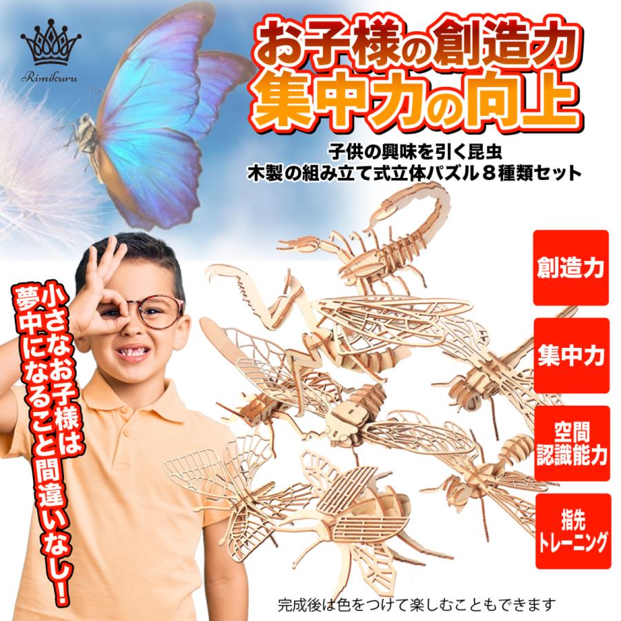 立体 昆虫 木製 パズル 3D 立体パズル セット 無色 工作 DIY 子供