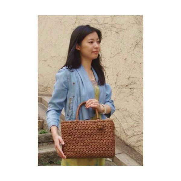 《六角編の風合いが美しい》山葡萄籠工房 山ぶどうかごバッグBR-04Y 六角編 Mサイズ 飾細工付_1